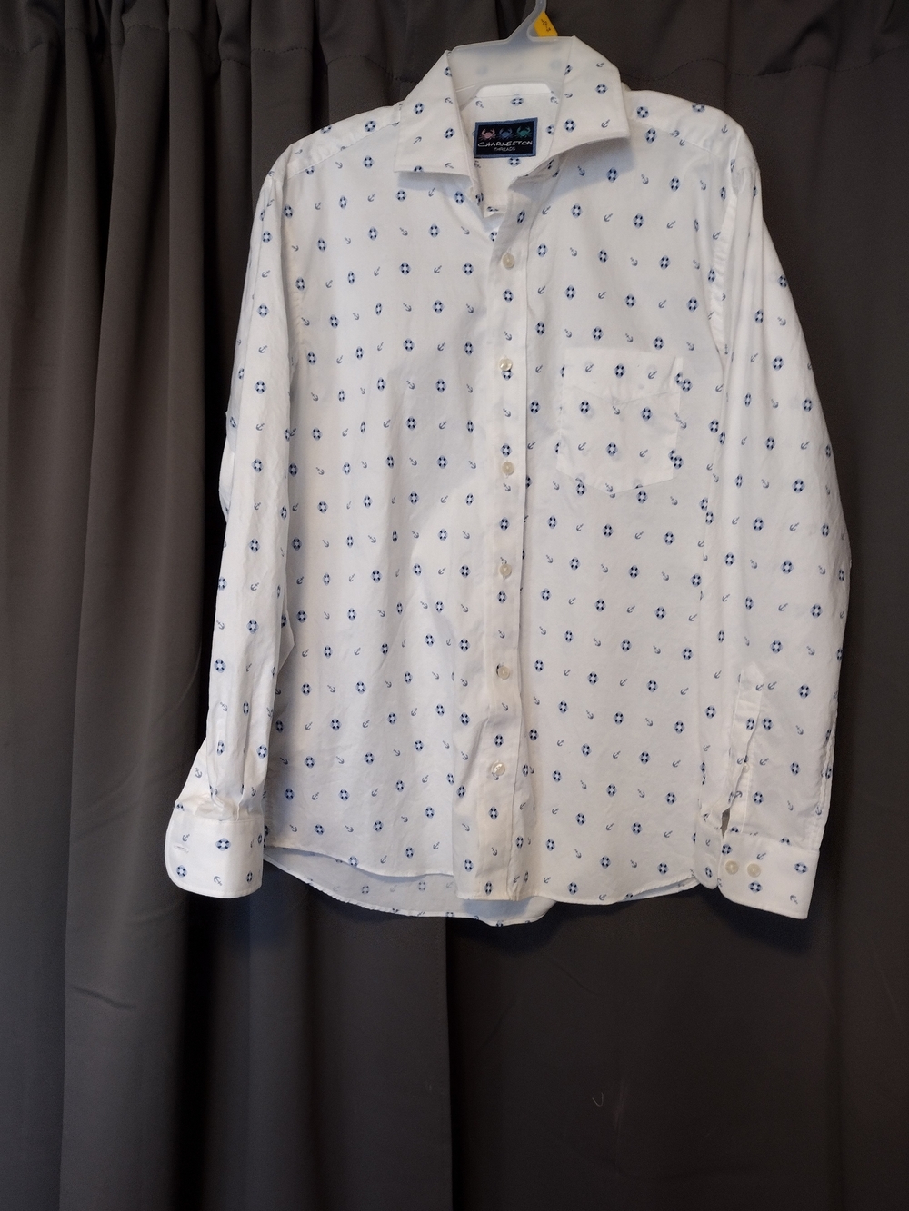 Charleston Threads Casual White Button-Up Shirt with Blue Micro Print - Men